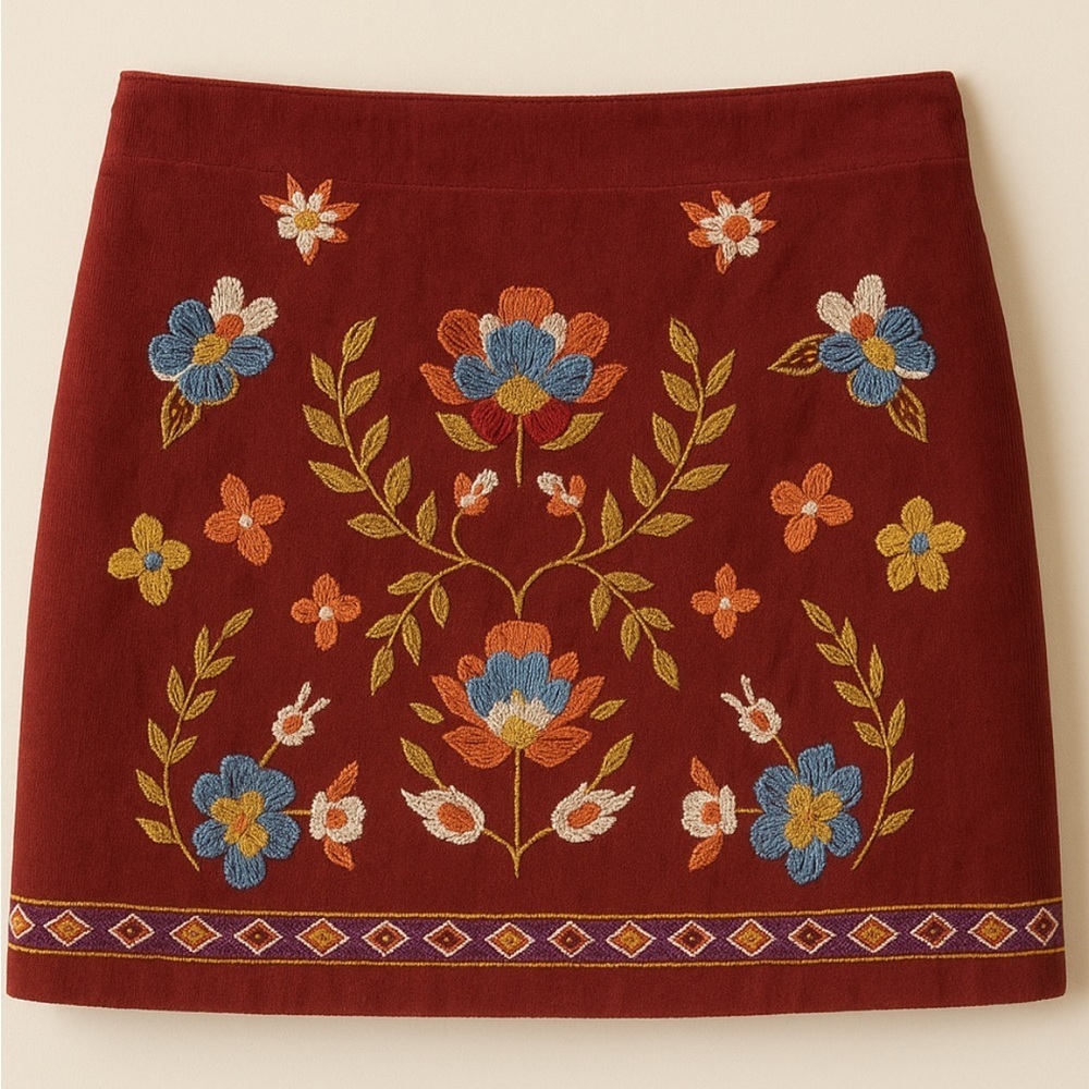 Flying Tomato Women's Burgundy Velvet-like Embroidered Floral Design EUC S #1194 - Picture 3 of 8